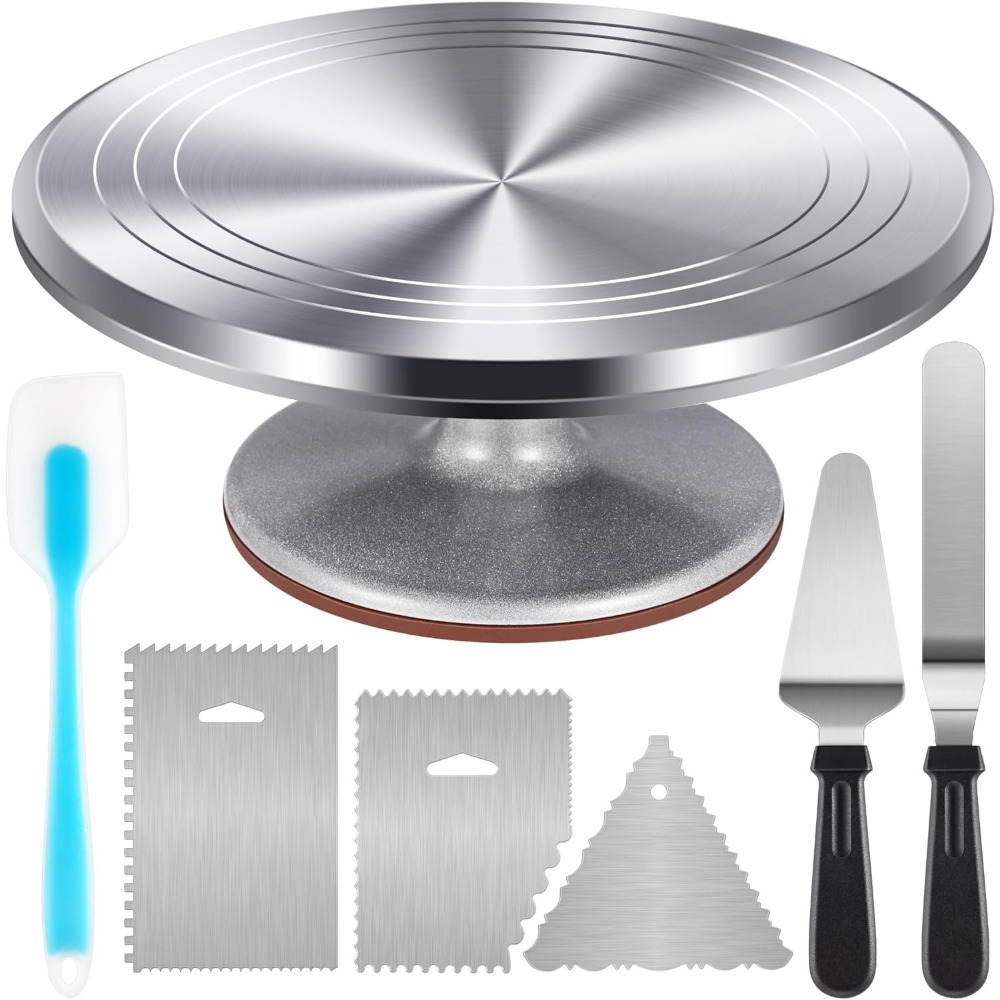 Cupcake Stand Tier - Aluminium Cake Turntable Set with Revolving