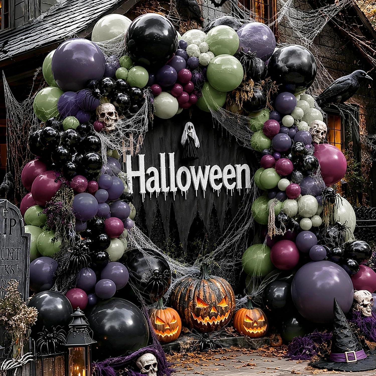 Balloon Arch Kit - Black Purple Green Halloween Spooky Balloon