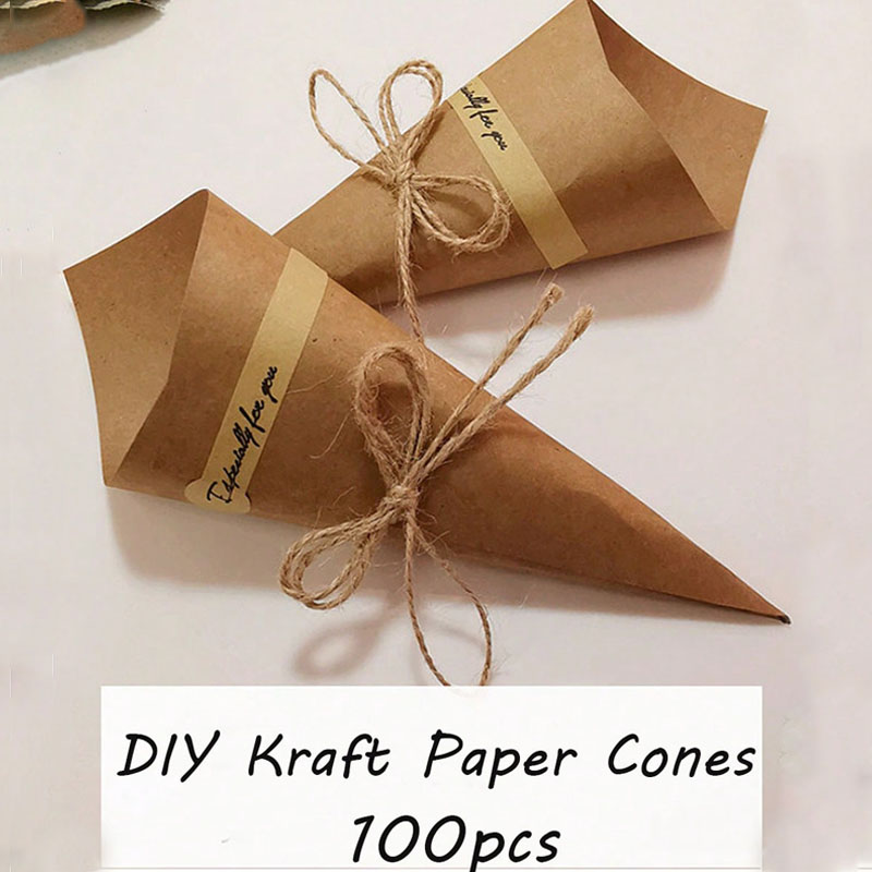 Cotton Candy Cone - 100pcs DIY Natural Kraft Paper Confetti