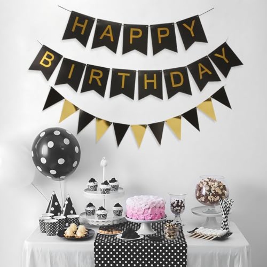 Black and Gold Striped Banner  - огляд і ціна Party Banner Gold